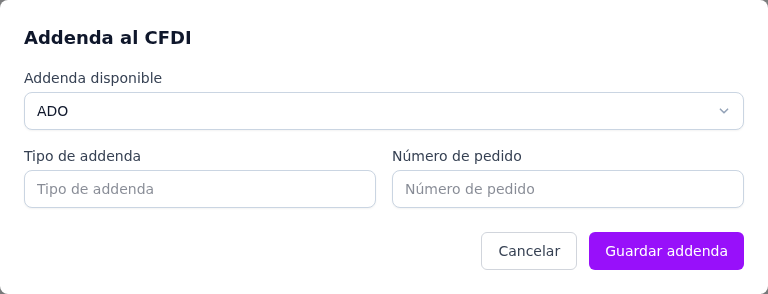 Formulario de la addenda ADO