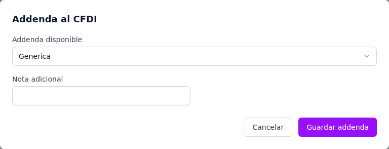 Formulario de la addenda Generica