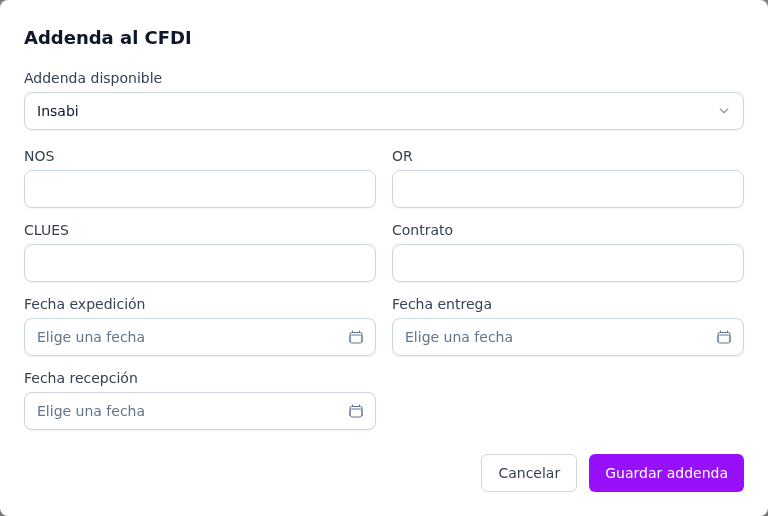 Formulario de la addenda Insabi
