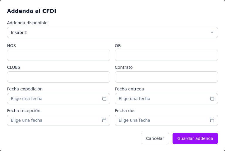 Formulario de la addenda Insabi 2