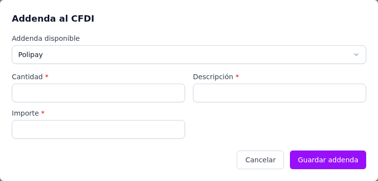 Formulario de la addenda Polipay