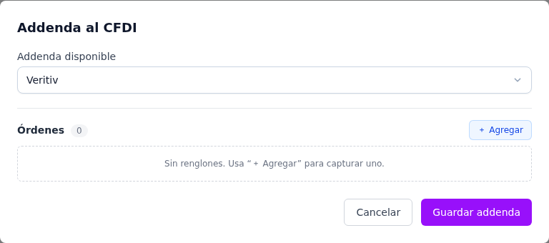 Formulario de la addenda Veritiv