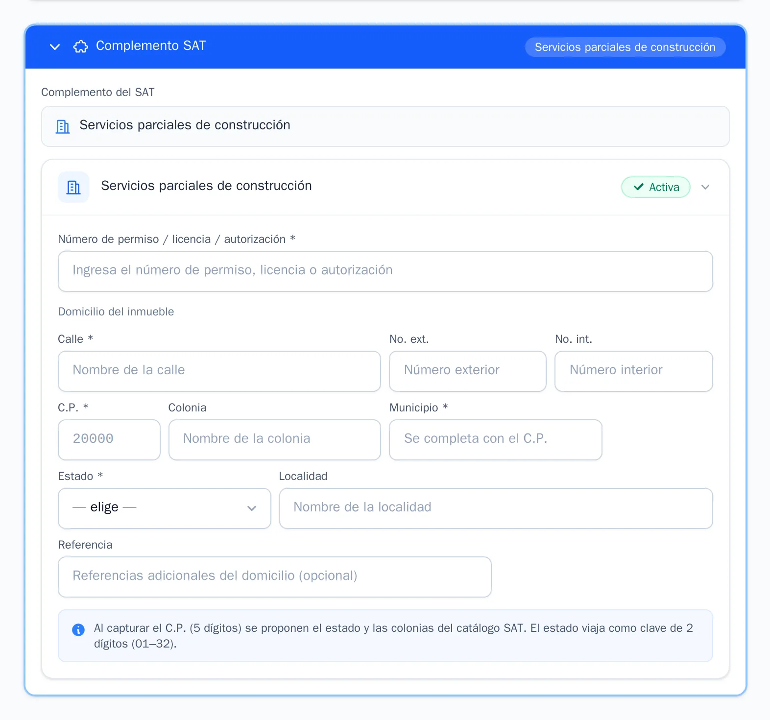 Bloque Servicios parciales de construcción