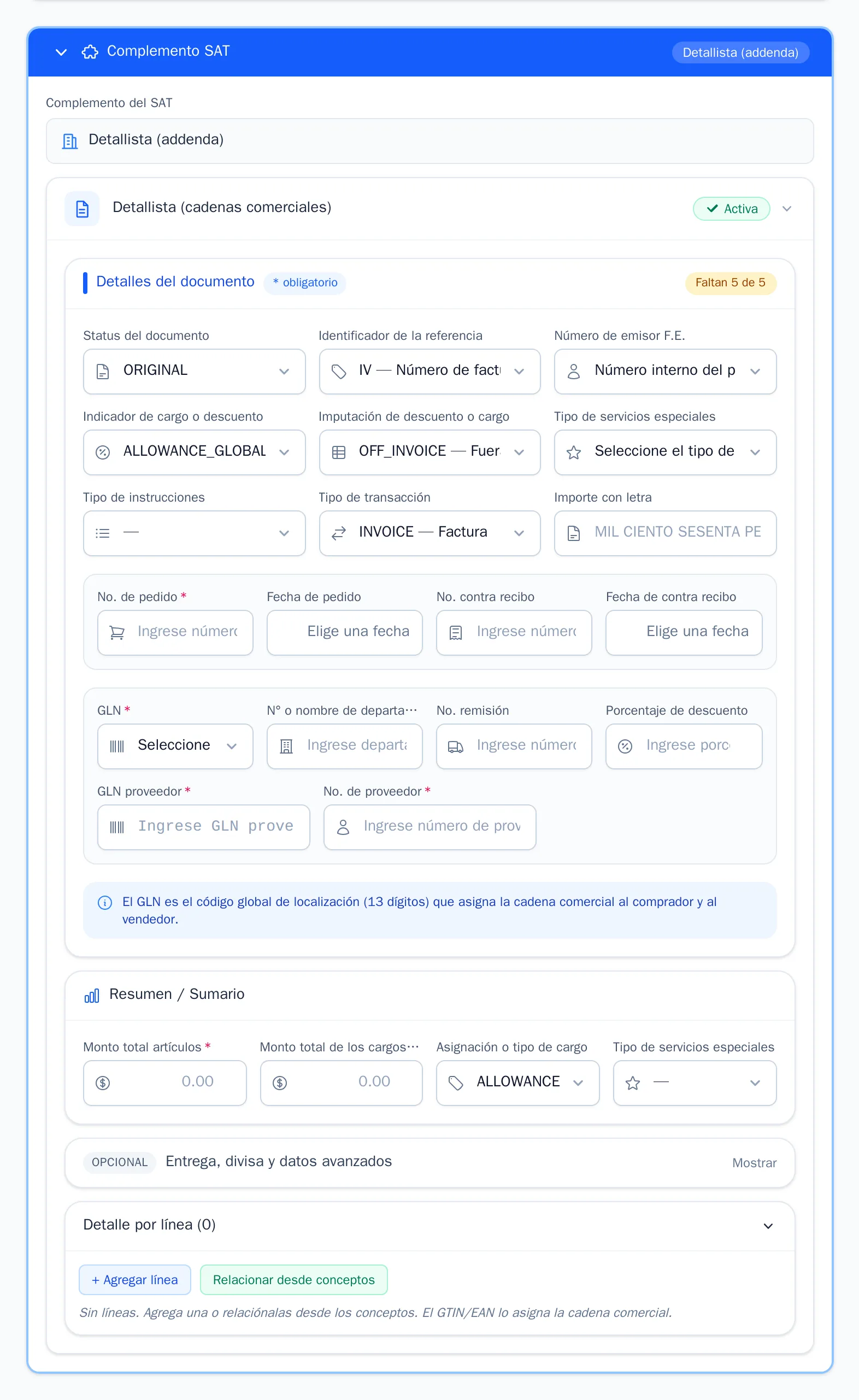 Bloque Detallista en la factura