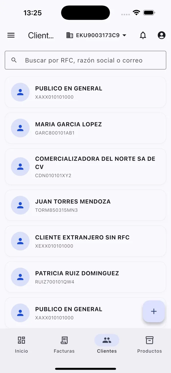 App FiscalCloud PRO: catálogo de clientes