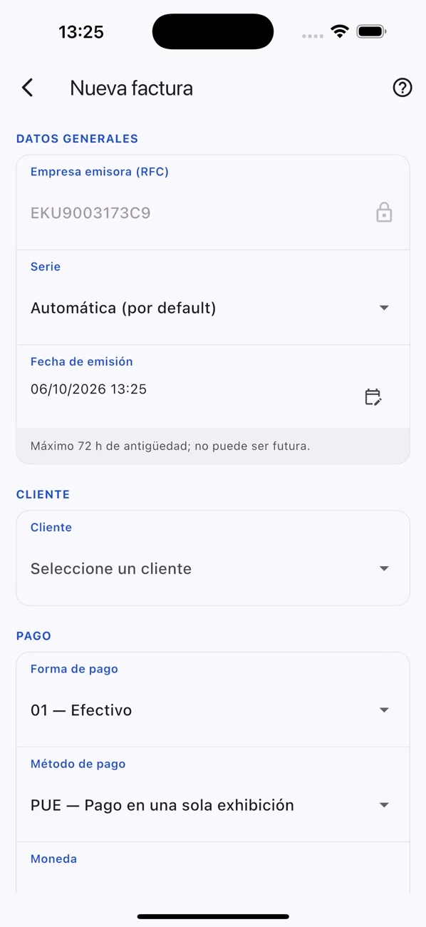 App FiscalCloud PRO: nueva factura CFDI 4.0 desde el celular